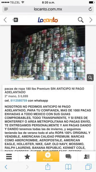 Estafador Pacas de ropa Premium de 180 lbs SIN anticipo NI PAGO adelantado,  Saltillo, Coahuila, MEXICO